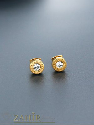  Много  нежни обеци от медицинска стомана 0,7 см с кристалчета, закопчаване на винт, златно покритие- O2852